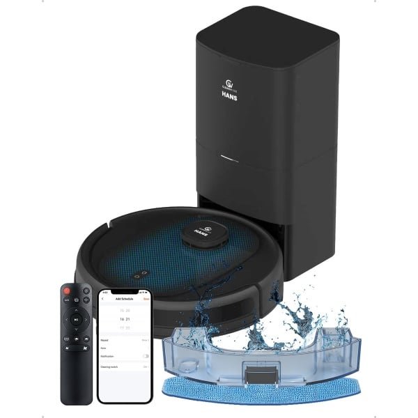 CleanWise Hans - Robotstofzuiger met dweilfunctie & automatisch leegstation - LiDAR navigatie, 7000 Pa zuigkracht, tot 180 m², app- en spraakbediening, geschikt voor huisdieren, harde vloeren & tapijt