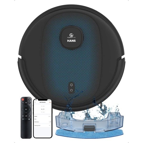 CleanWise Hans - Robotstofzuiger met dweilfunctie & oplaadstation - LiDAR navigatie, 7000 Pa zuigkracht, tot 180 m², app- en spraakbediening, geschikt voor huisdieren, harde vloeren & tapijt