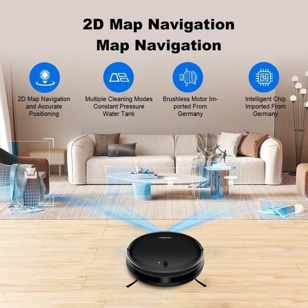 Robotstofzuiger - 2 in 1 - Stofzuiger & Natte Dweil Combo - Smart Mapping - Ideaal voor Huisdierhaar, Tapijt & Vloer - WiFi - App - 4KPa - Borstelloze Motor - Zwart