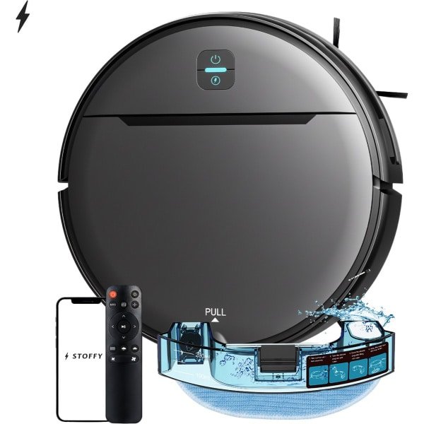 Stoffy - Robotstofzuiger met dweilfunctie en laadstation - 3000 Pa zuigkracht - 5 schoonmaakmodi - app en spraakbediening - ideaal voor huisdieren - harde vloeren & tapijt