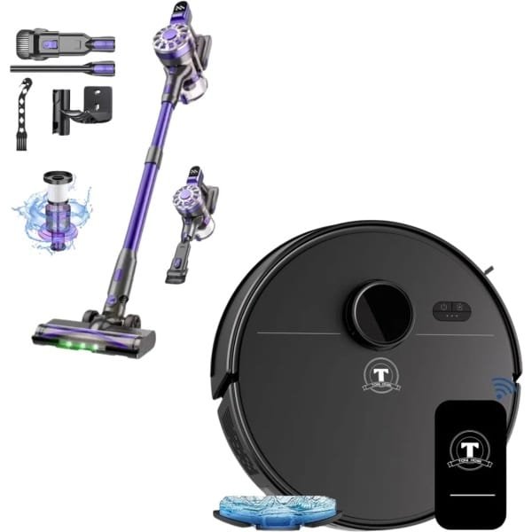 TONIHOMI® Robotstofzuiger & Steelstofzuiger Combi Set - Met Dweilfunctie - Krachtige Zuigkracht - Draadloos - Voor Harde Vloeren & Tapijt