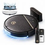 AG Robotstofzuiger met Dweilfunctie - 4500 Pa Zuigkracht - 120 minuten - Oplaadstation - App & Afstandsbediening - Ideaal voor Huisdierhaar, Harde Vloeren en Tapijt - Luxe 2-in-1 Dweilrobot - Gold Stripe Design - 2500 mAh - Black Gold Edition